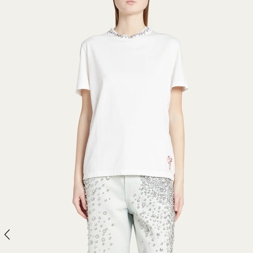 Golden Goose Distressed Short-Sleeve Embellished T-Shirt in White Size XS - Picture 3 of 11